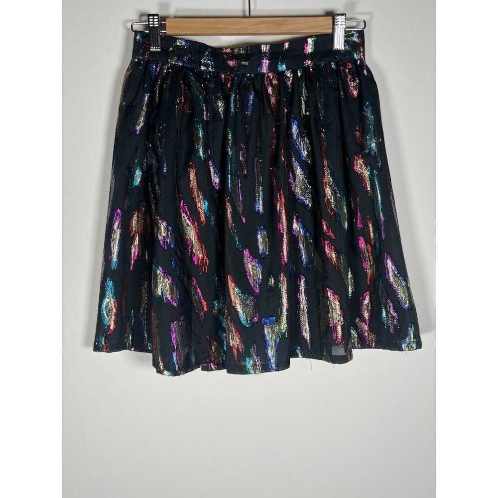 ModCloth metallic multicolor Wake of Wonderment mini skater lined skirt 6 retro